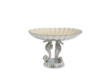 Sea Horse 10" Pedestal Bowl Snow